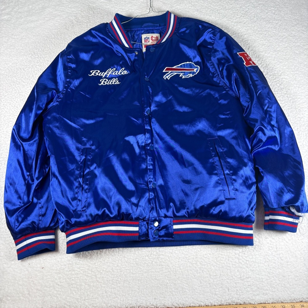Ultra Game Men's XL Buffalo Bills NFL 90's Satin Jacket With Rip on Arm